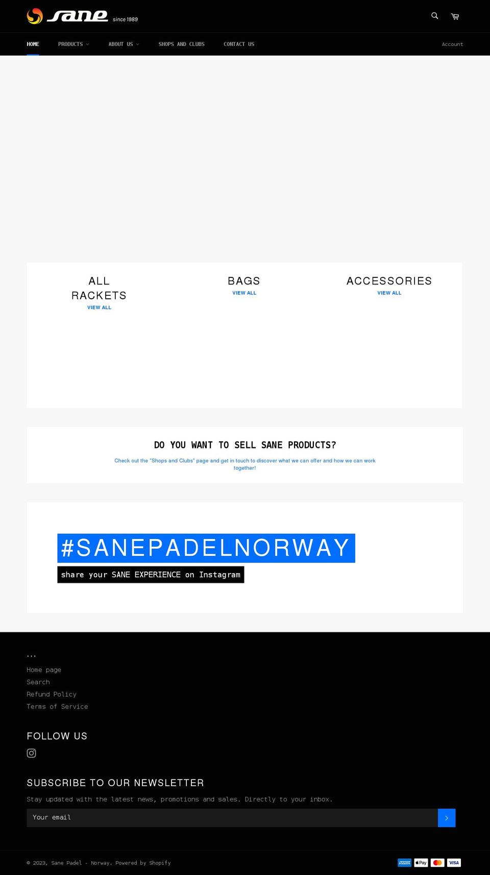 sanepadel.no shopify website screenshot