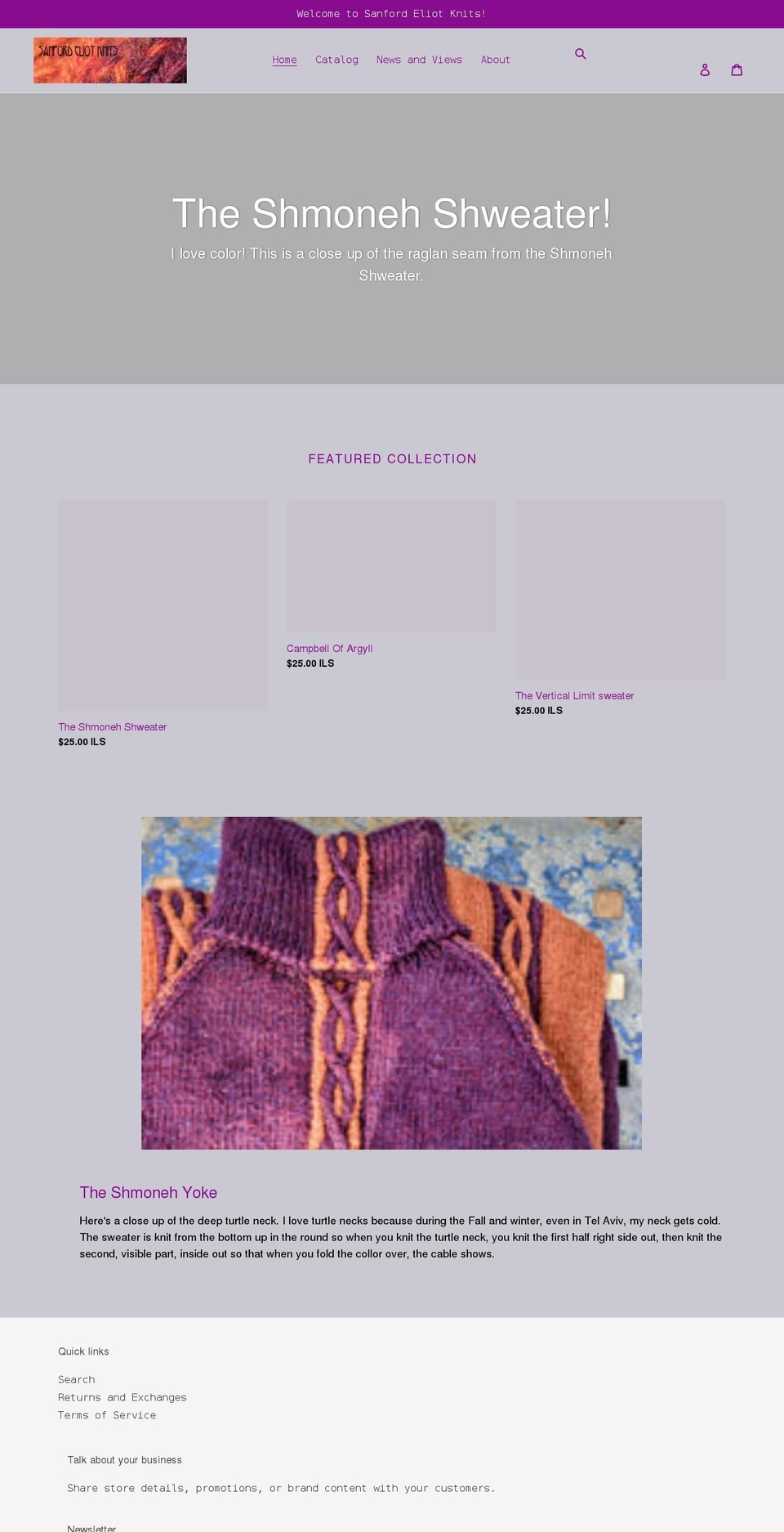 sanfordeliotknits.com shopify website screenshot