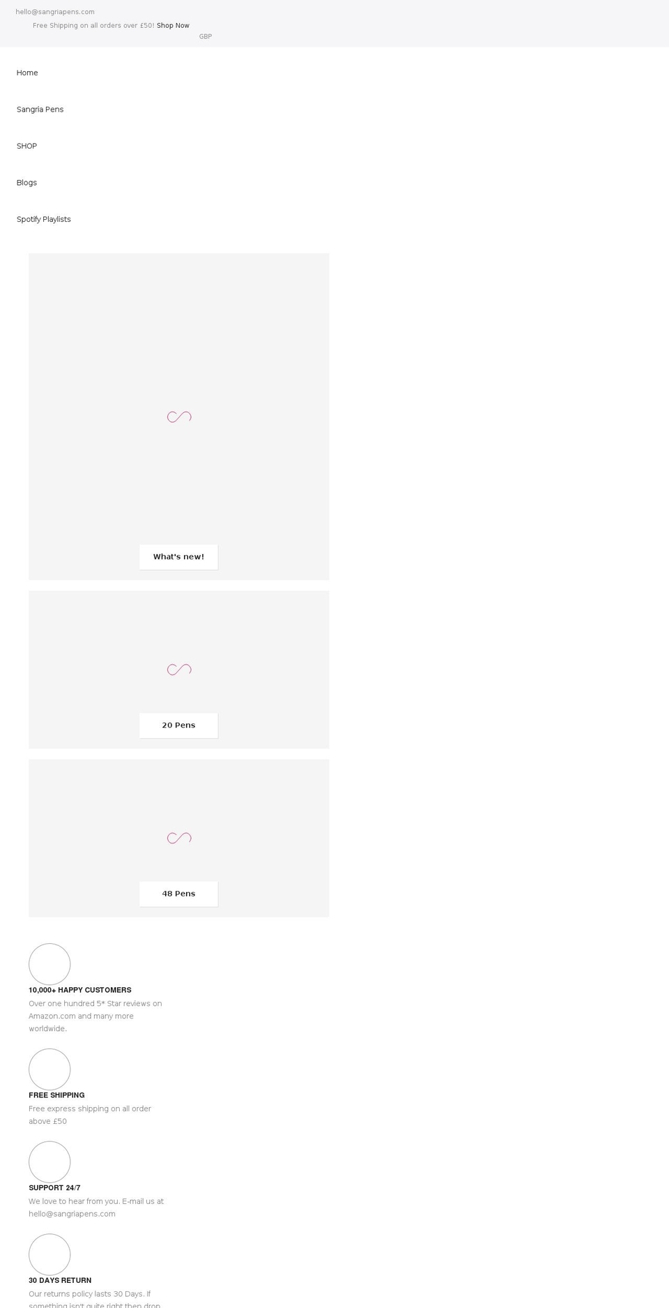 sangriapens.co.uk shopify website screenshot