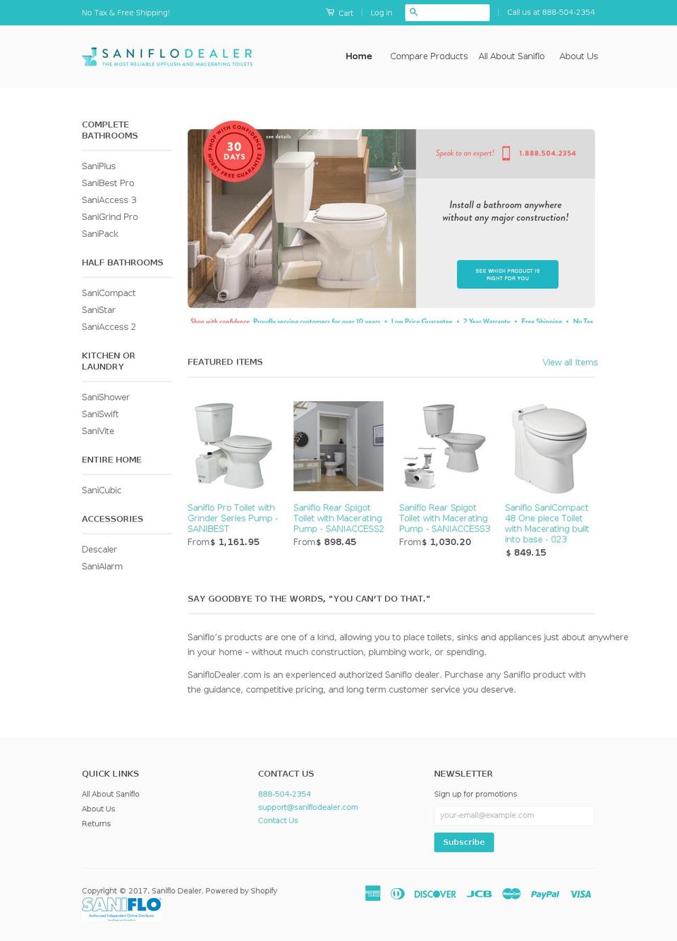 saniflodealer.com shopify website screenshot