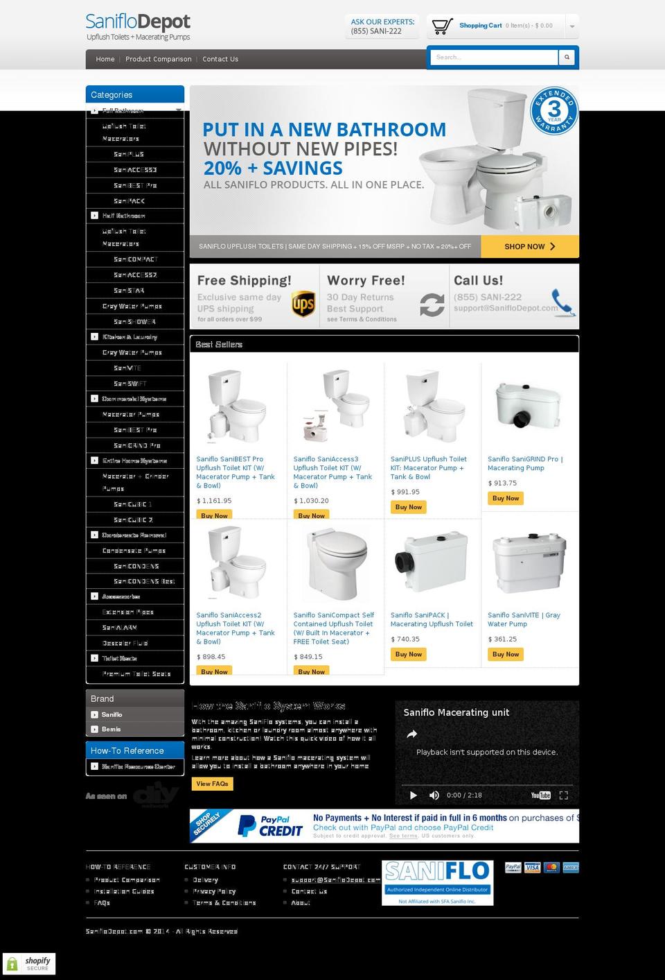 saniflodepot.com shopify website screenshot