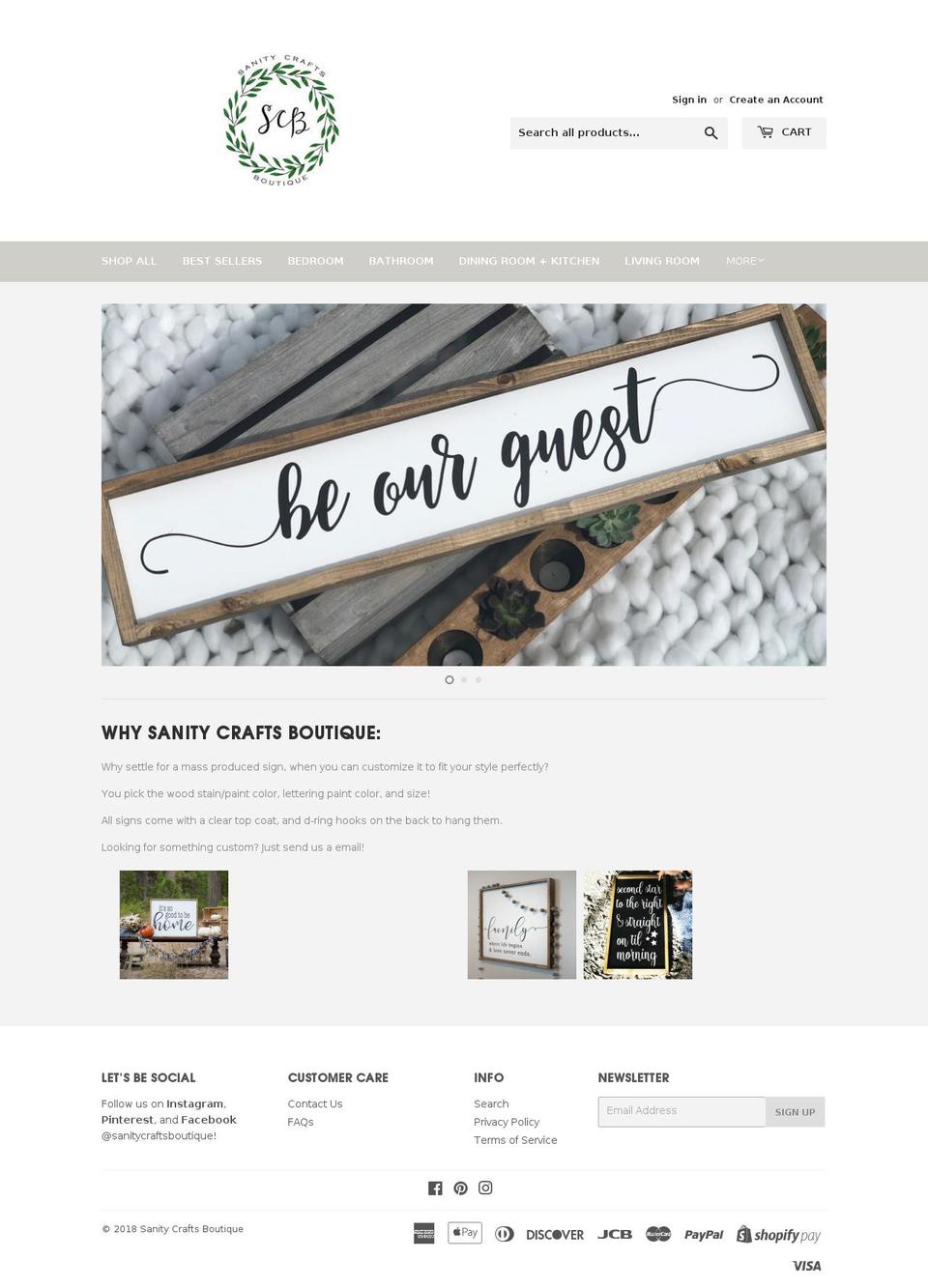 sanitycraftsboutique.com shopify website screenshot