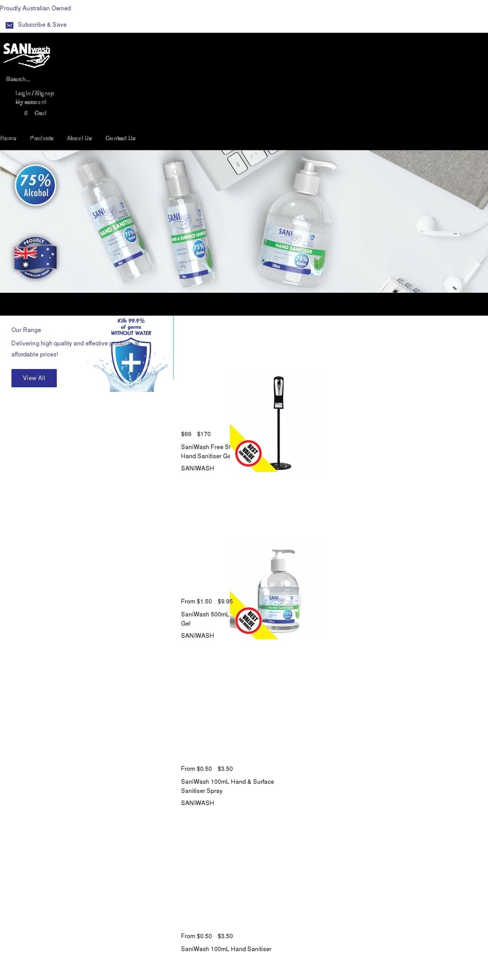 saniwash.com.au shopify website screenshot