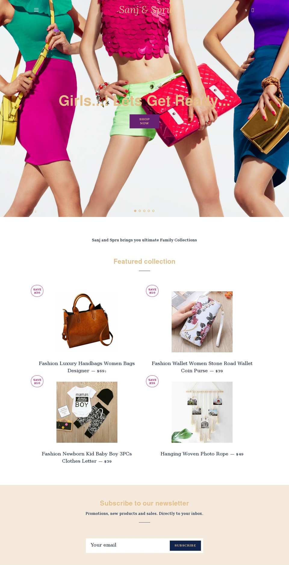 sanjandspru.myshopify.com shopify website screenshot