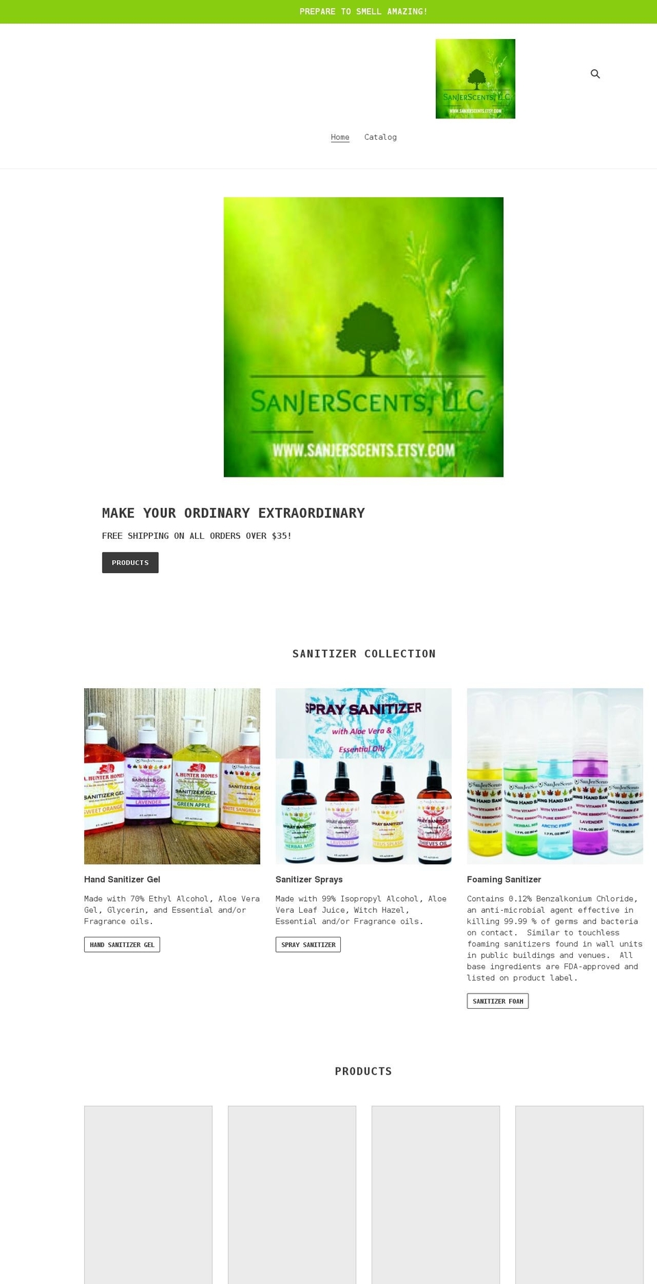 sanjerscentsllc.com shopify website screenshot