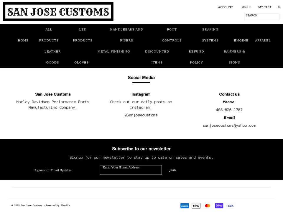 sanjosecustomsusa.com shopify website screenshot