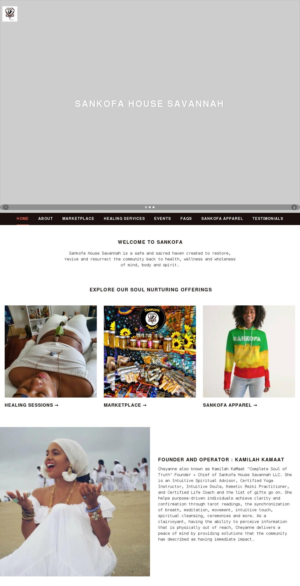 sankofahousesavannah.com shopify website screenshot