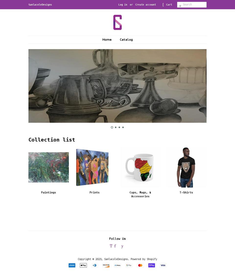 sanlacoledesigns.com shopify website screenshot