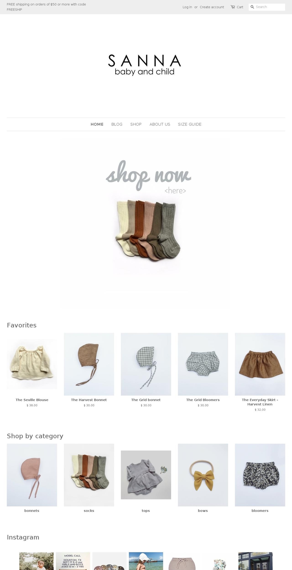 sannababyandchild.com shopify website screenshot