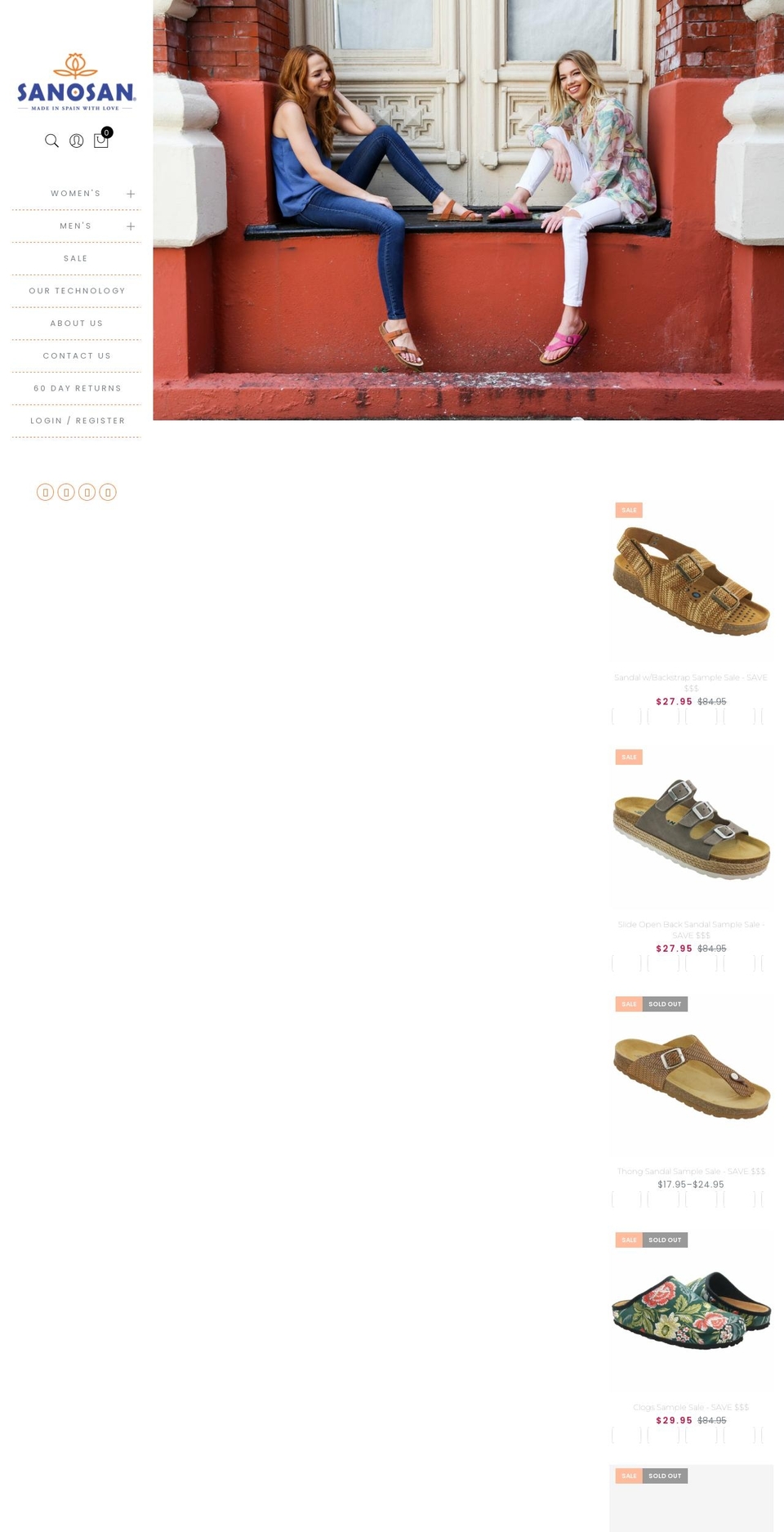sanosanfootwear.com shopify website screenshot