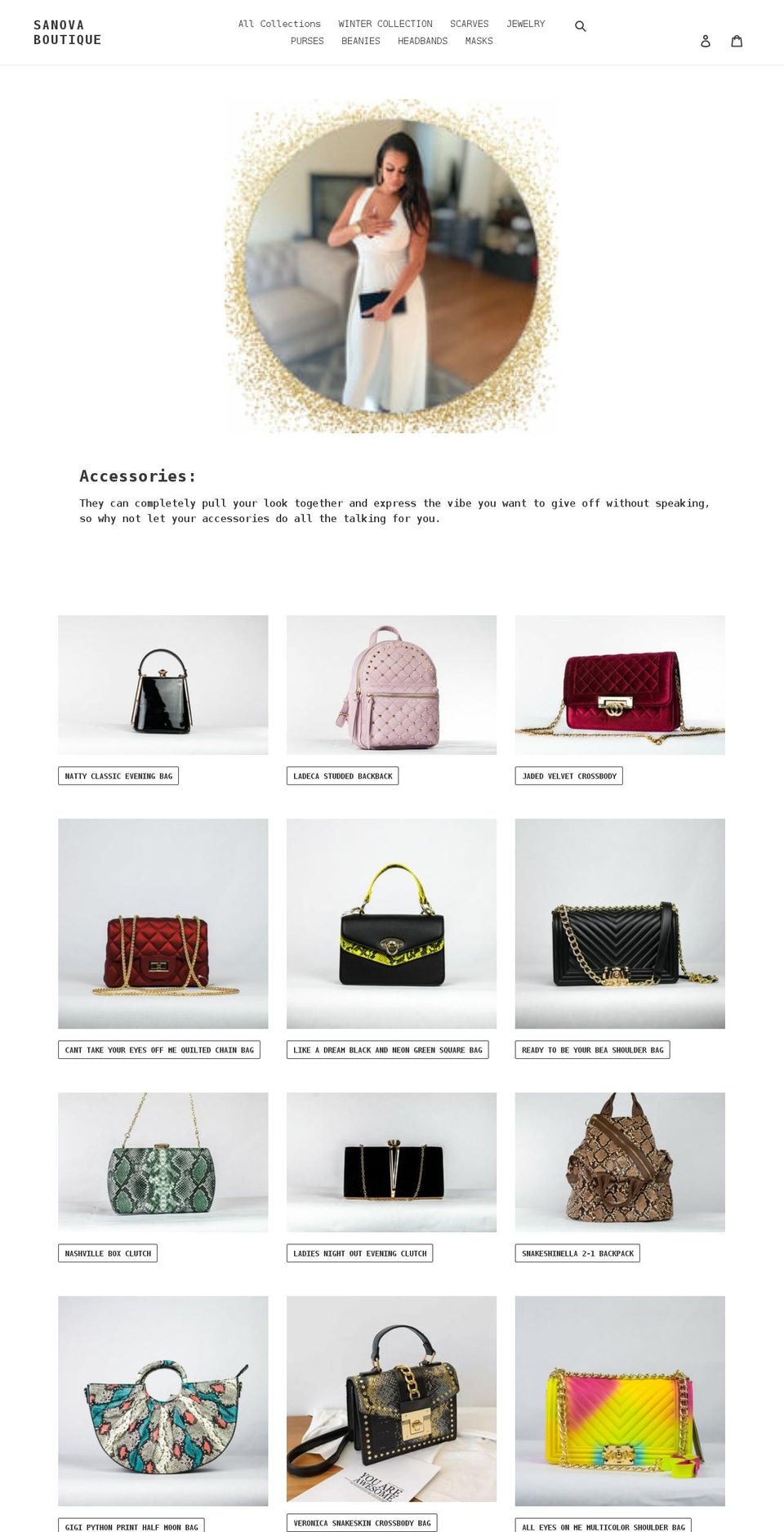 sanovaboutique.com shopify website screenshot