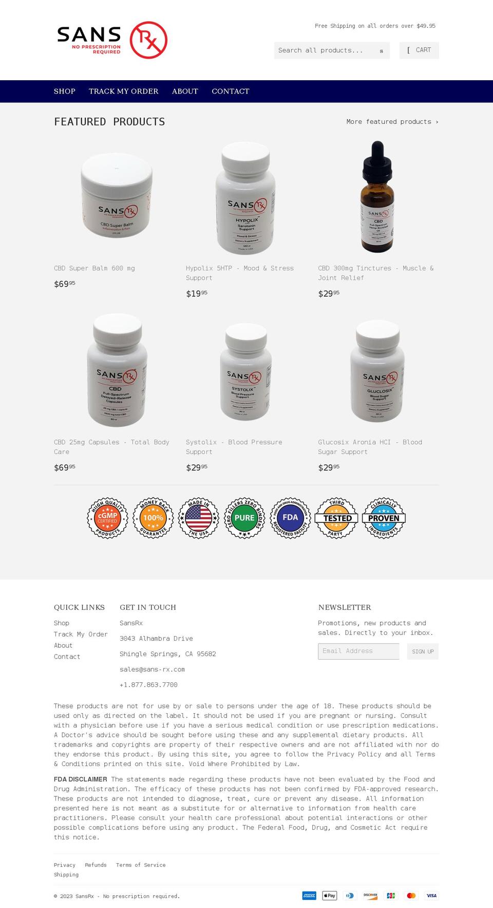 sans-rx.com shopify website screenshot