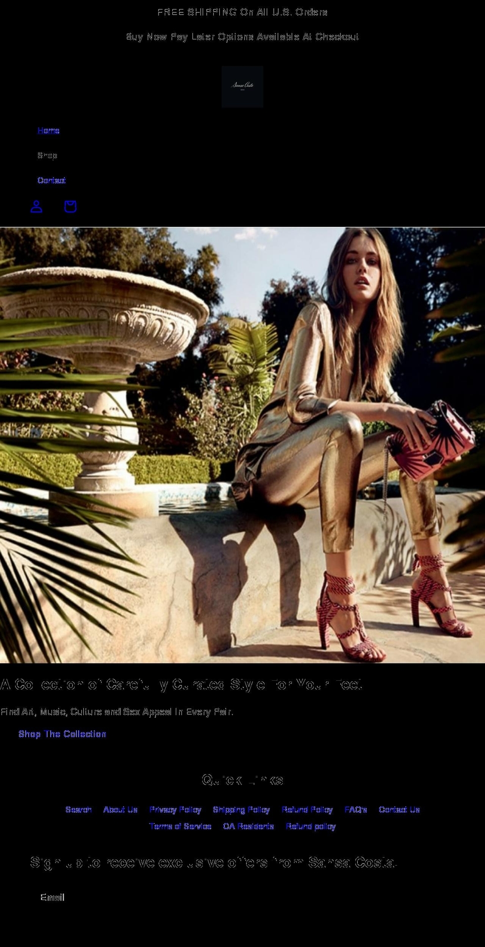 sansacostashoes.com shopify website screenshot