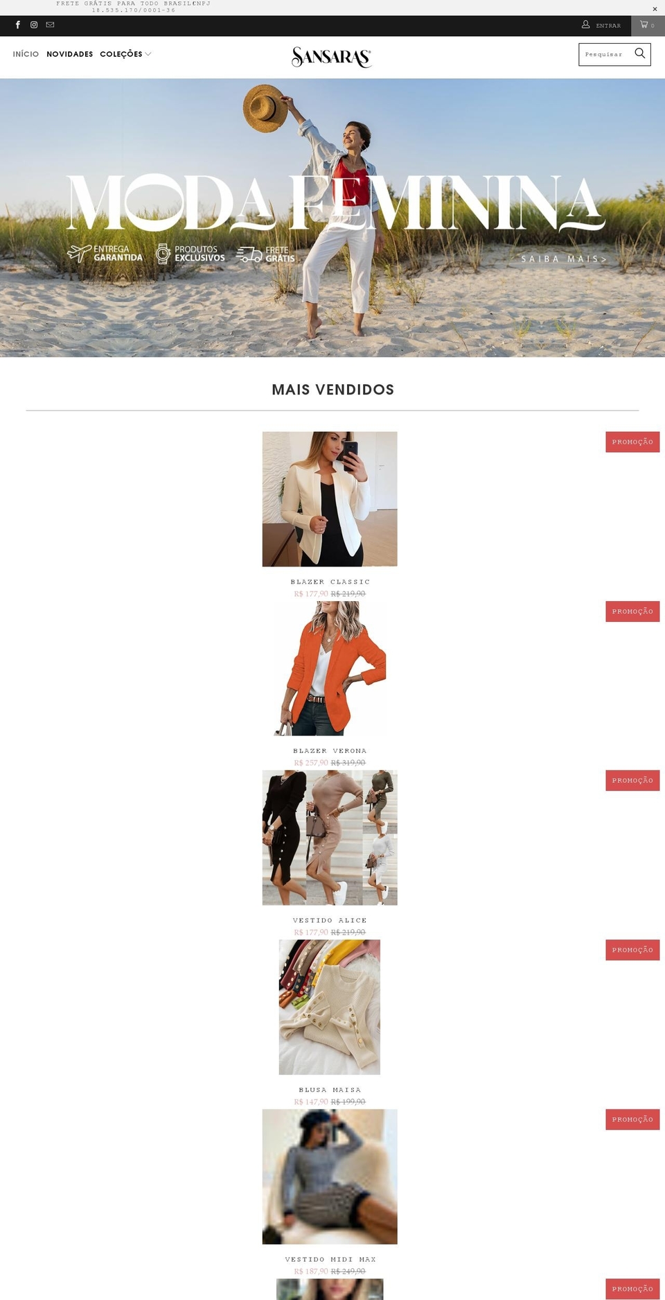 sansaras.com shopify website screenshot