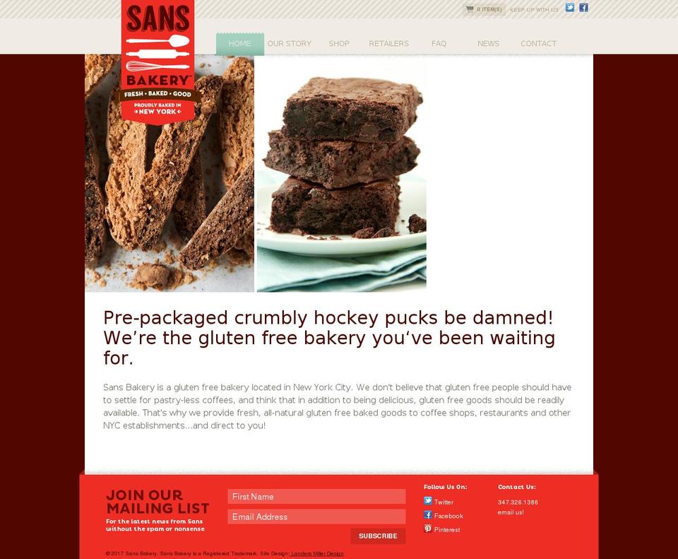 sansbakery.com shopify website screenshot