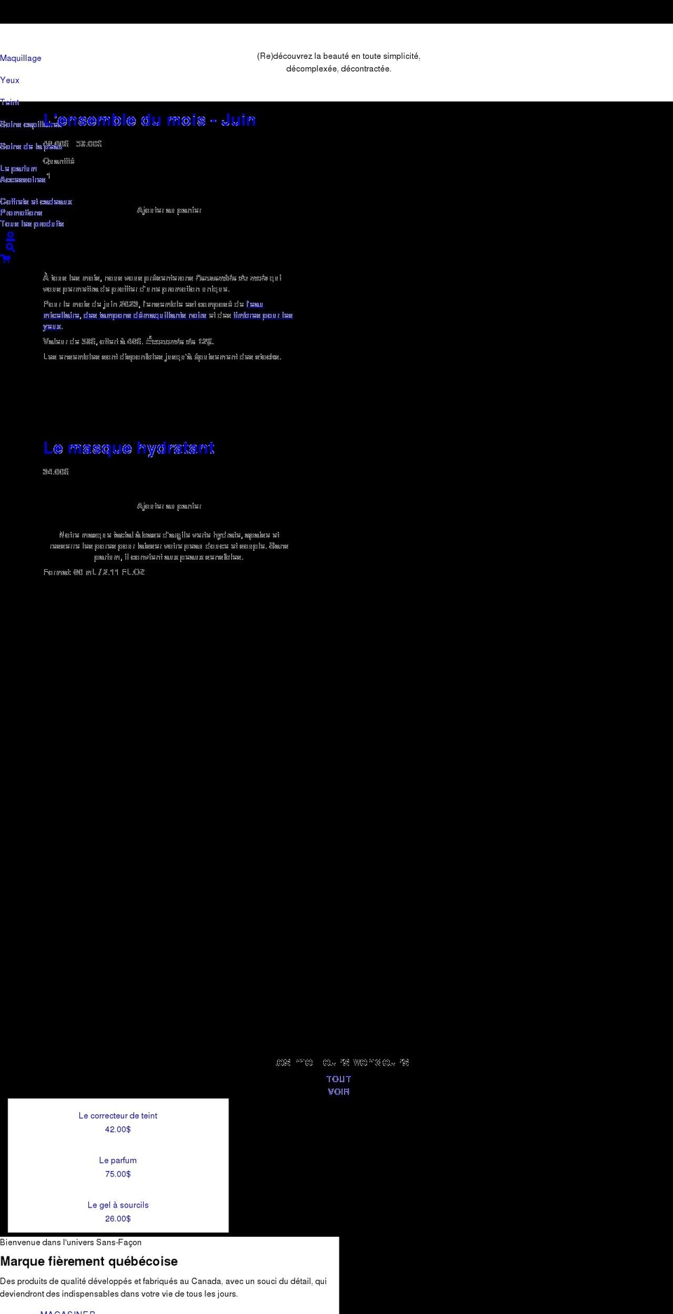sansfaconcosmetiques.com shopify website screenshot