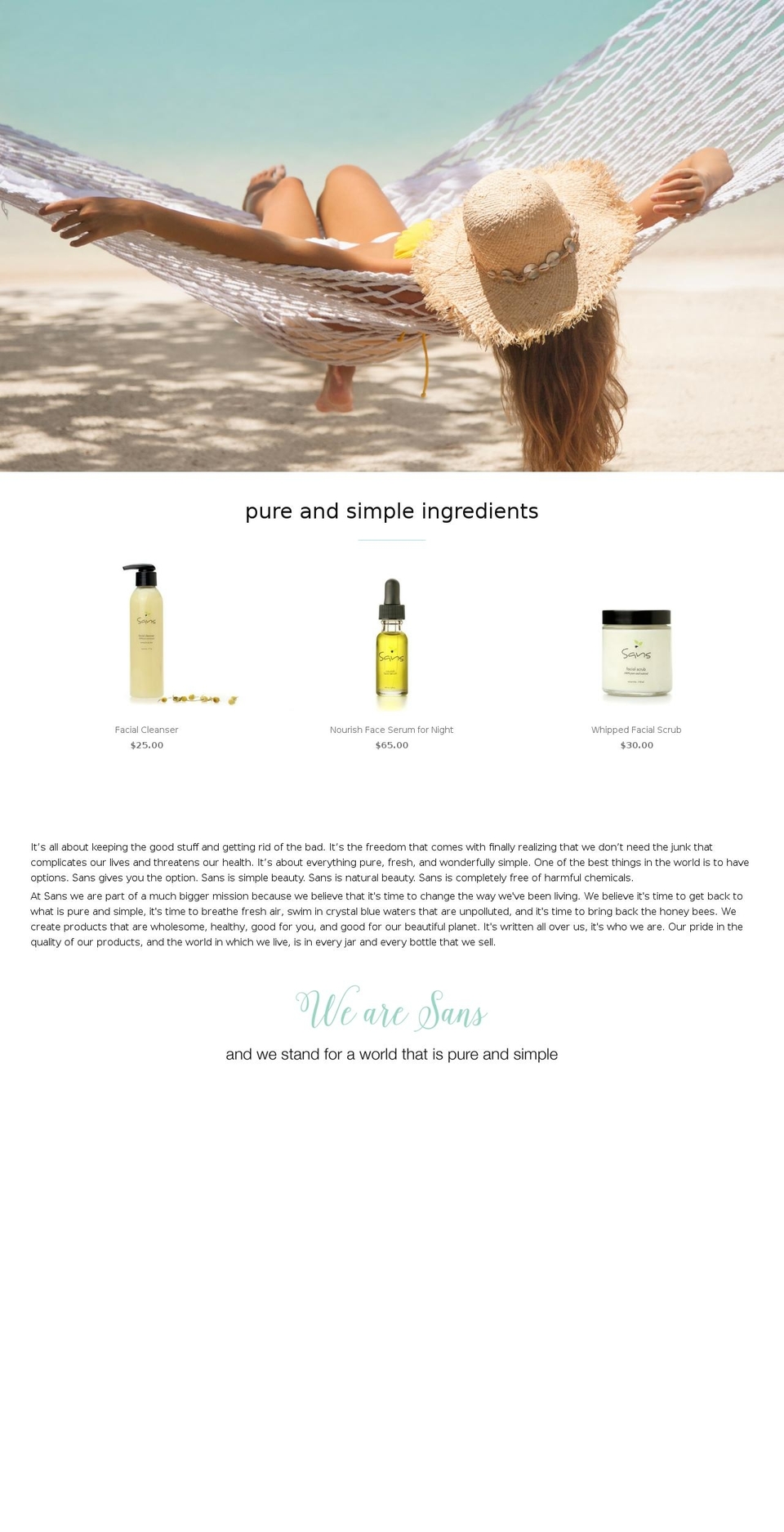 sansskincare.com shopify website screenshot