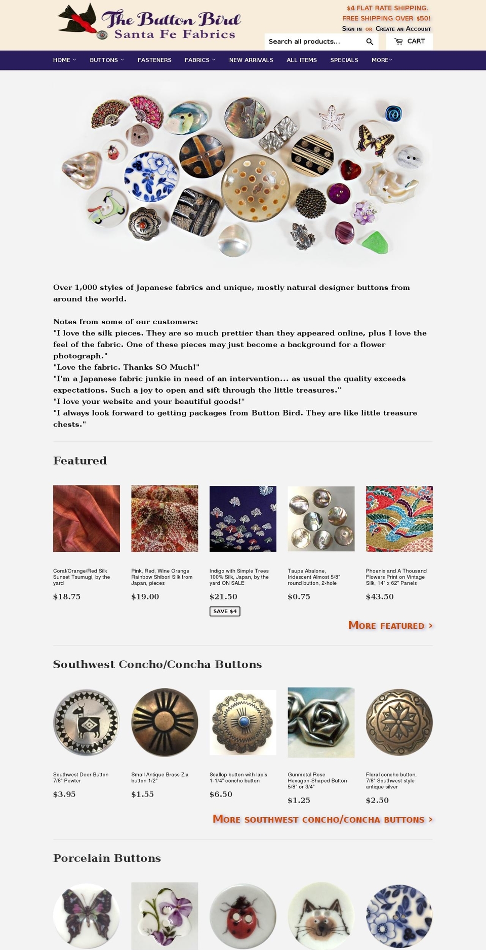santafebuttons.com — Shopify storefront screenshot