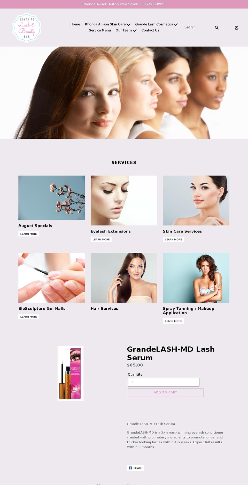 santafelashandbeautybar.com — Shopify storefront screenshot