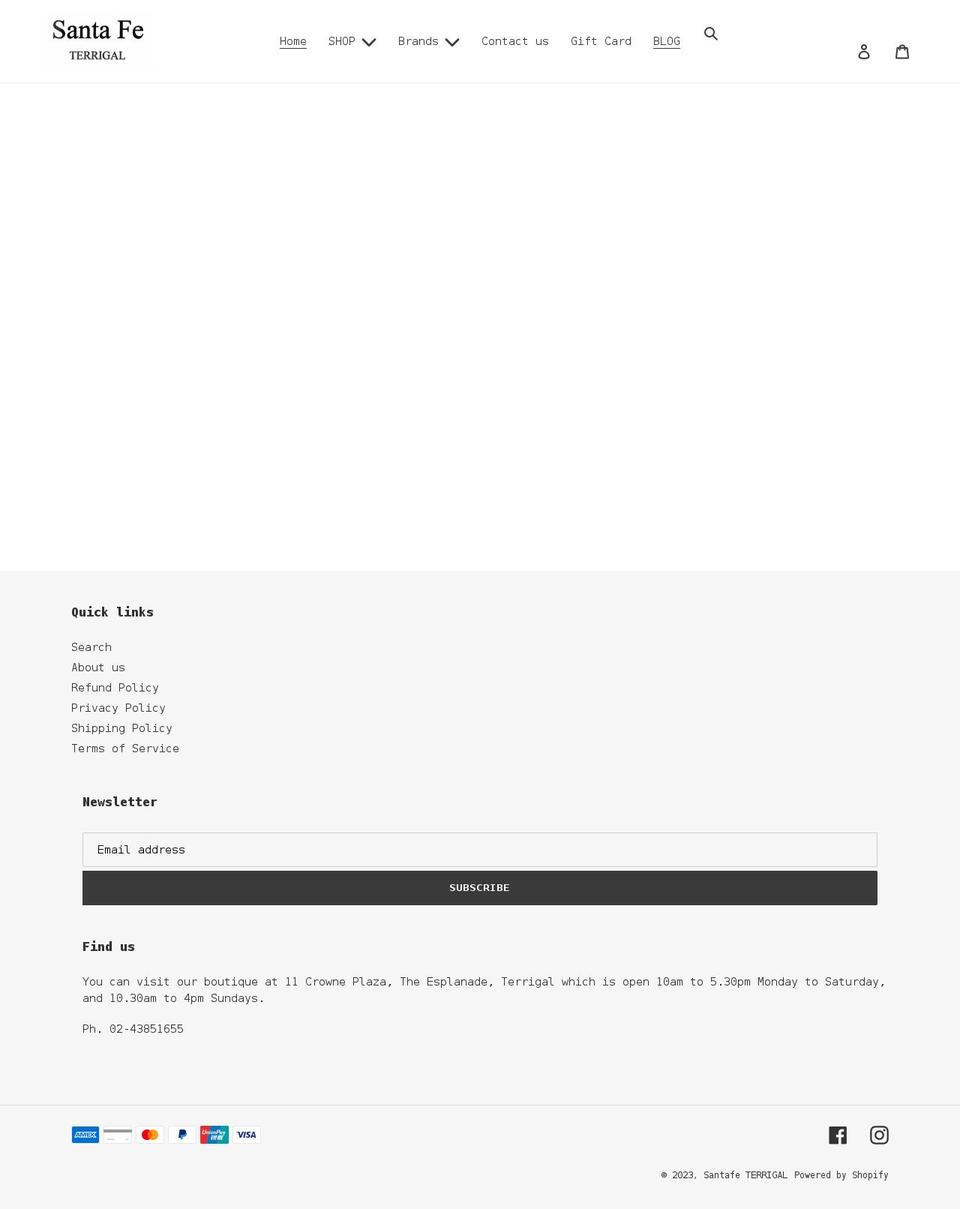 santafeterrigal.com.au shopify website screenshot
