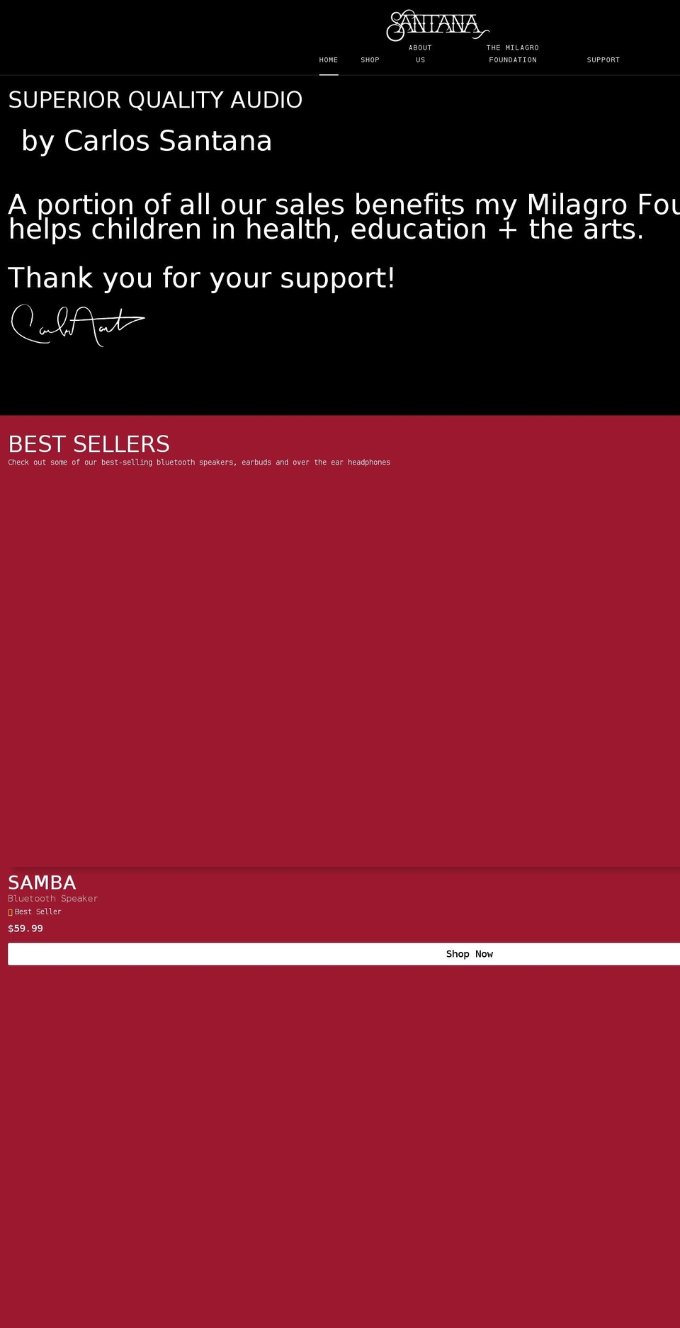 santanasounds.com shopify website screenshot