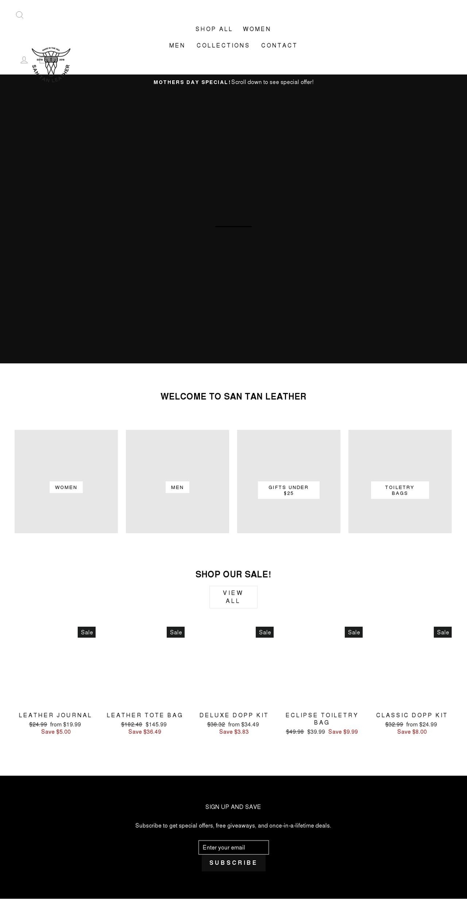 santanleather.com shopify website screenshot