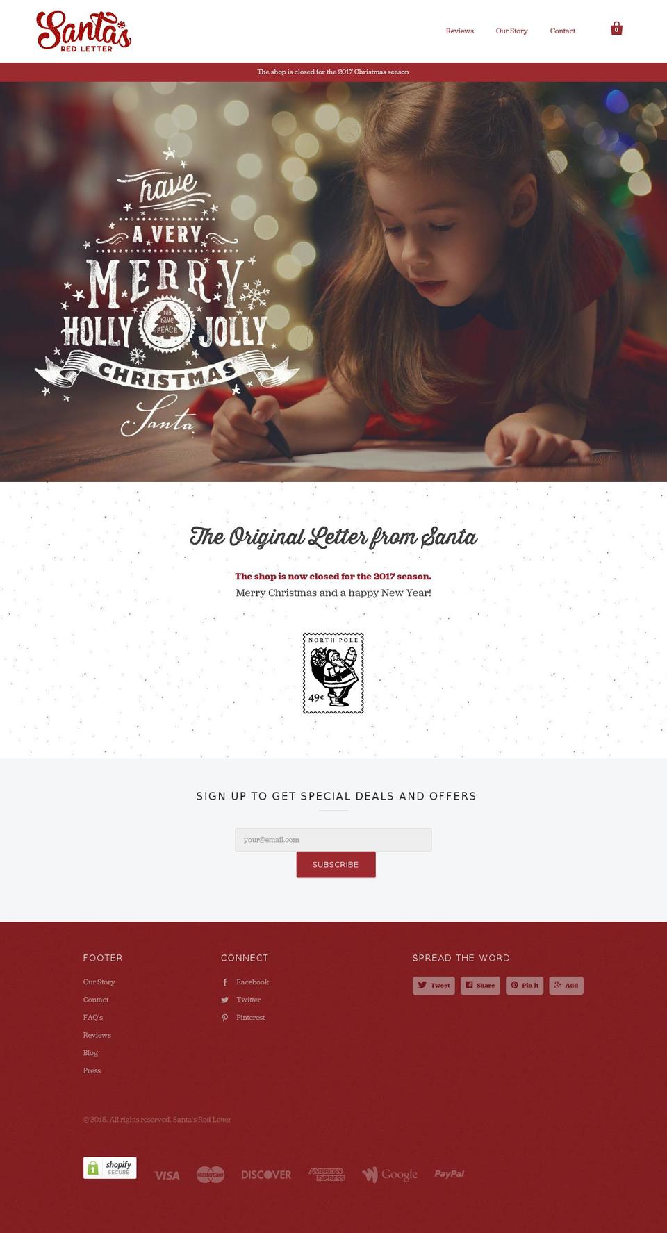santasredletters.com — Shopify storefront screenshot