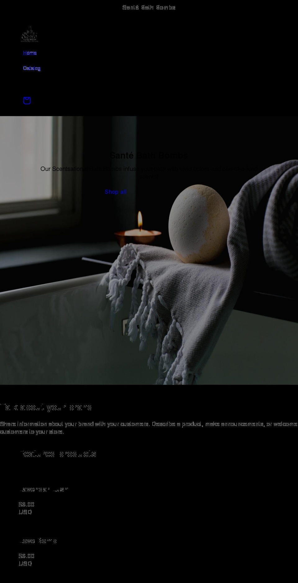 santebathbombs.com shopify website screenshot