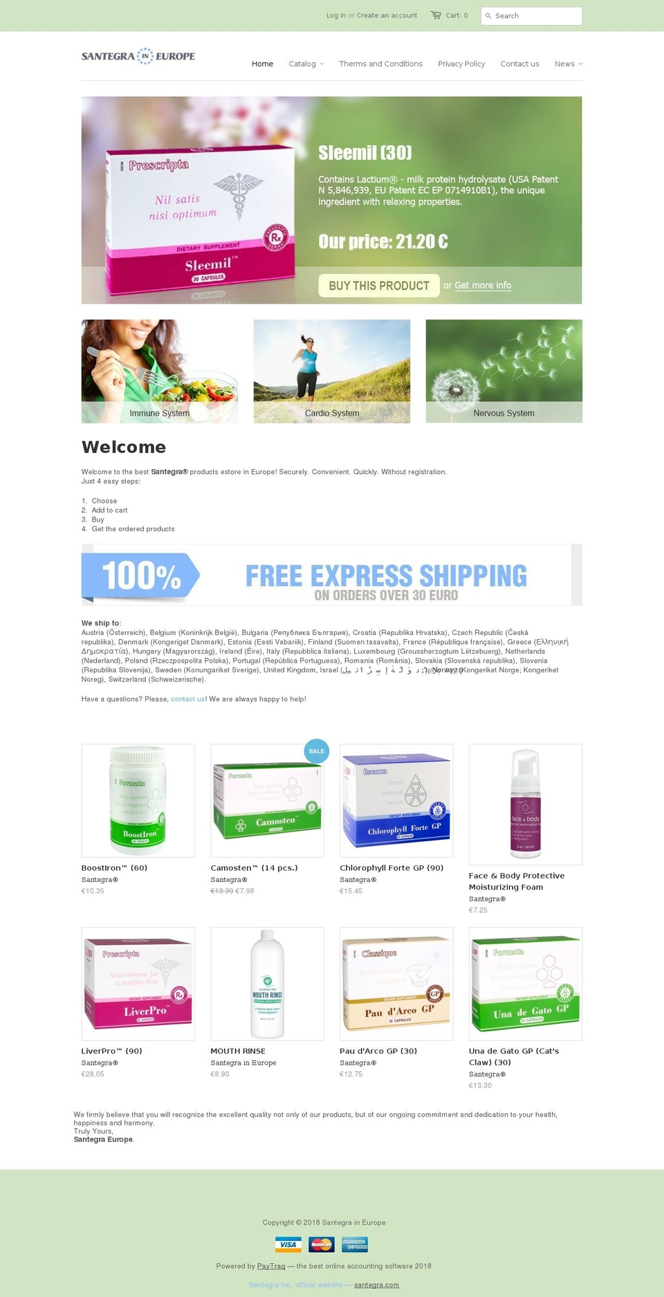 santegra.biz shopify website screenshot