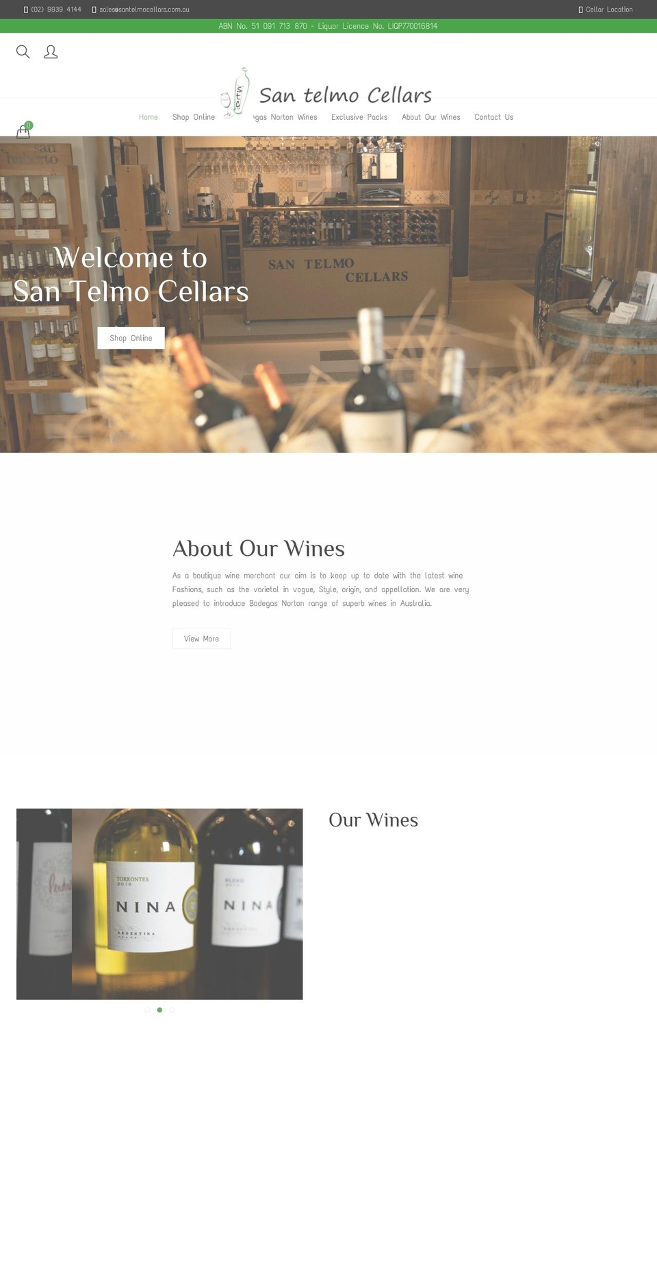 santelmocellars.com.au shopify website screenshot