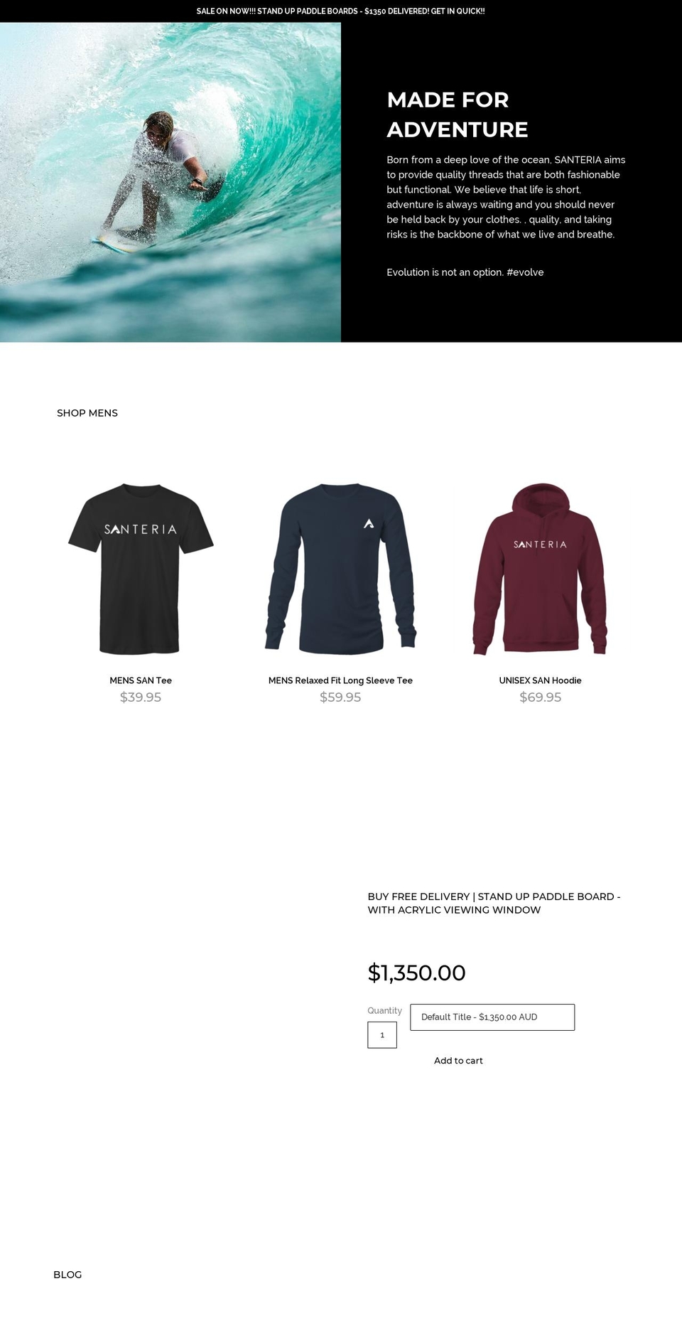 santeriasurf.com — Shopify storefront screenshot