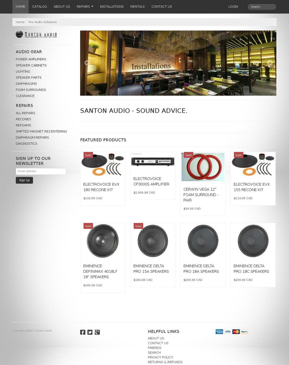 santonaudio.ca shopify website screenshot