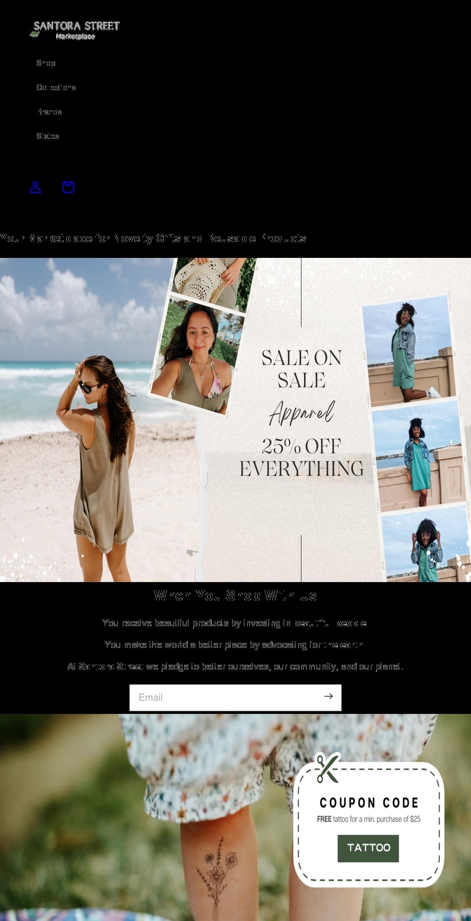 santorastreet.com shopify website screenshot