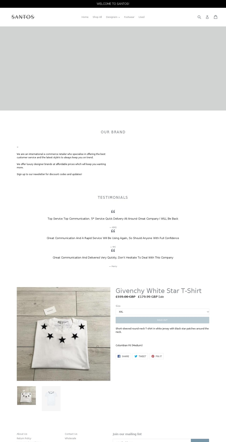 santoscouture.com shopify website screenshot