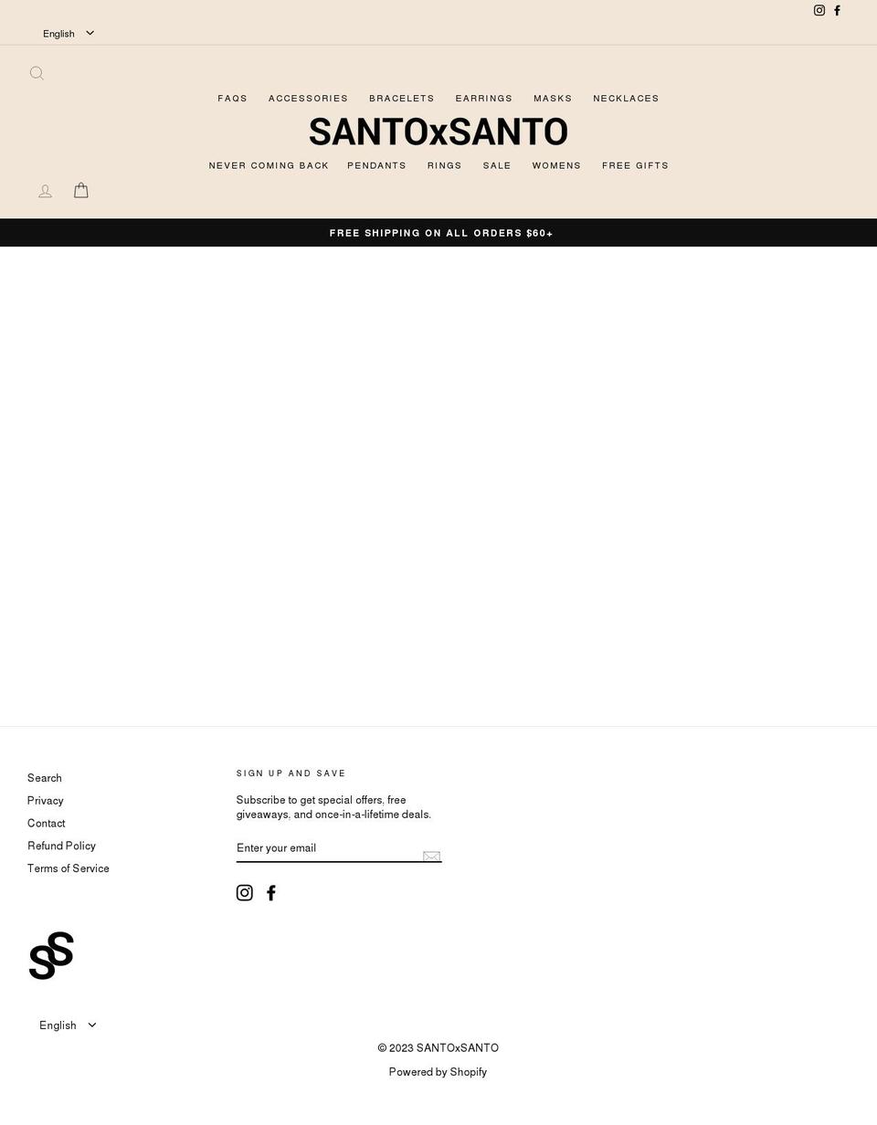 santoxsanto.com shopify website screenshot