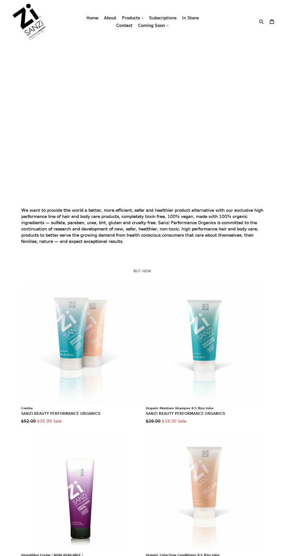 sanziperformanceorganics.com shopify website screenshot