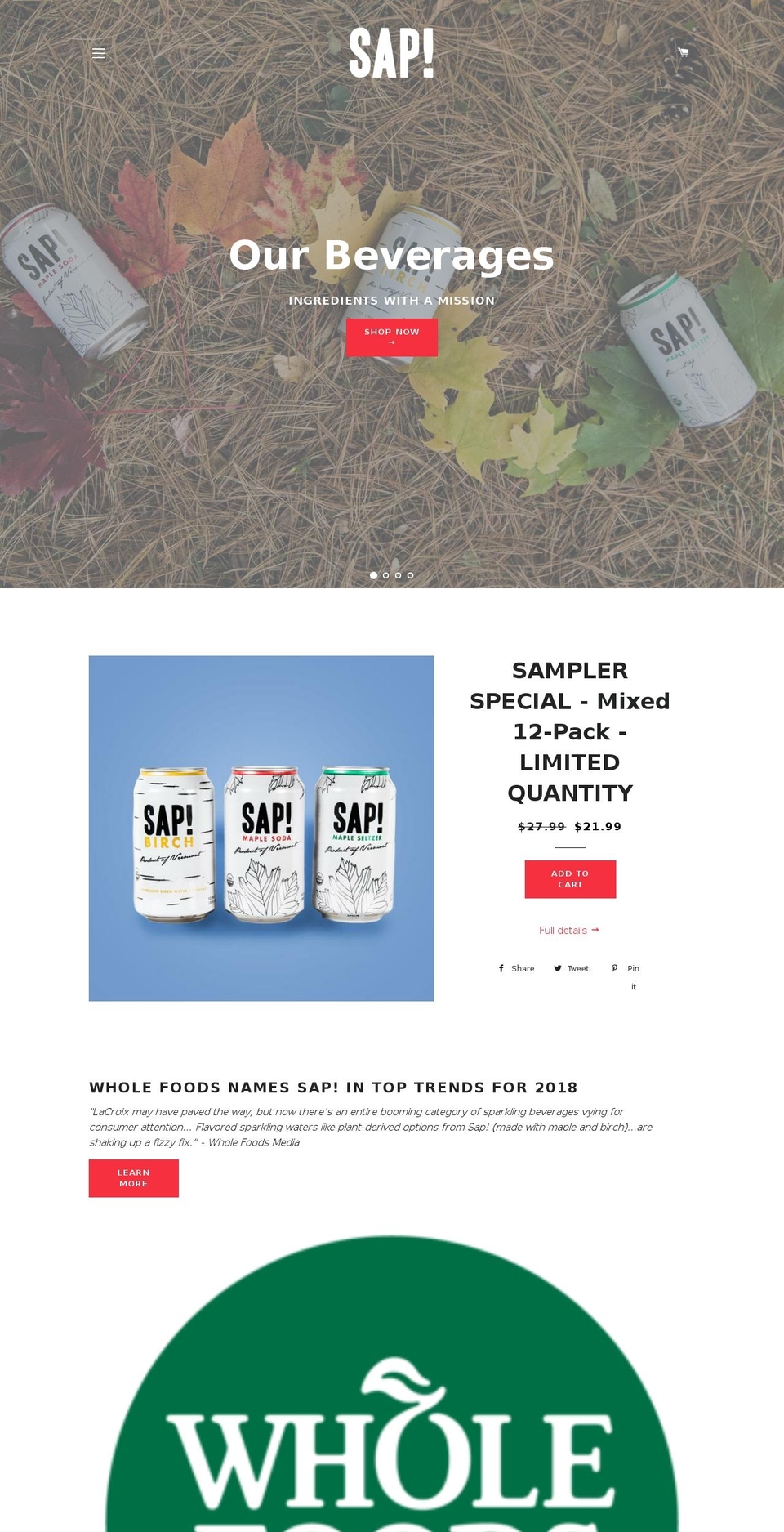 sapmaplewater.com shopify website screenshot