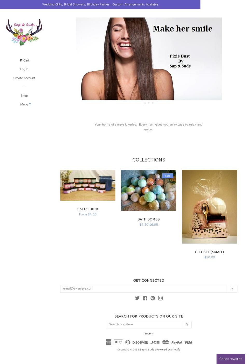 sapnsuds.com — Shopify storefront screenshot