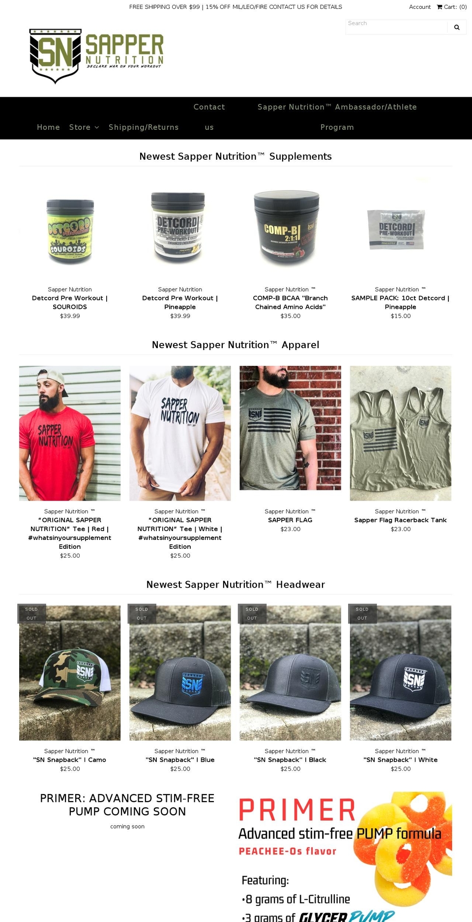 sappernutrition.com — Shopify storefront screenshot