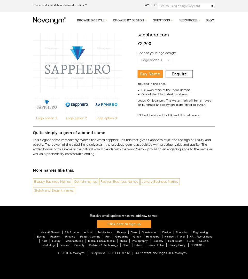 sapphero.com — Shopify storefront screenshot