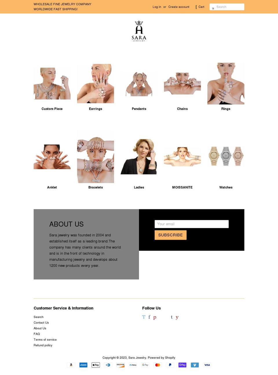 sara.jewelry shopify website screenshot