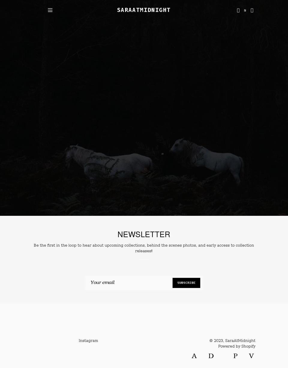 saraatmidnight.com — Shopify storefront screenshot