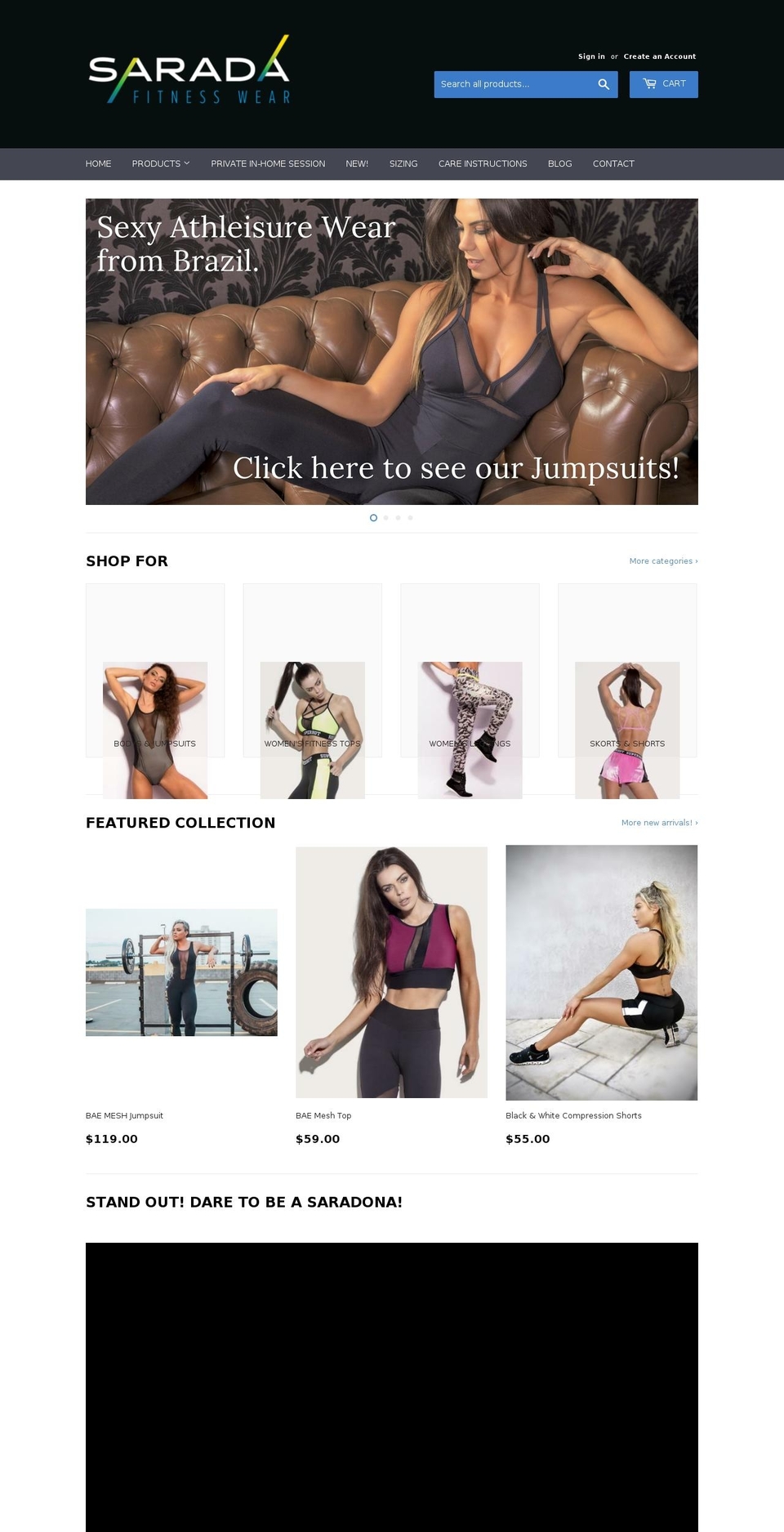 saradafitnesswear.com shopify website screenshot