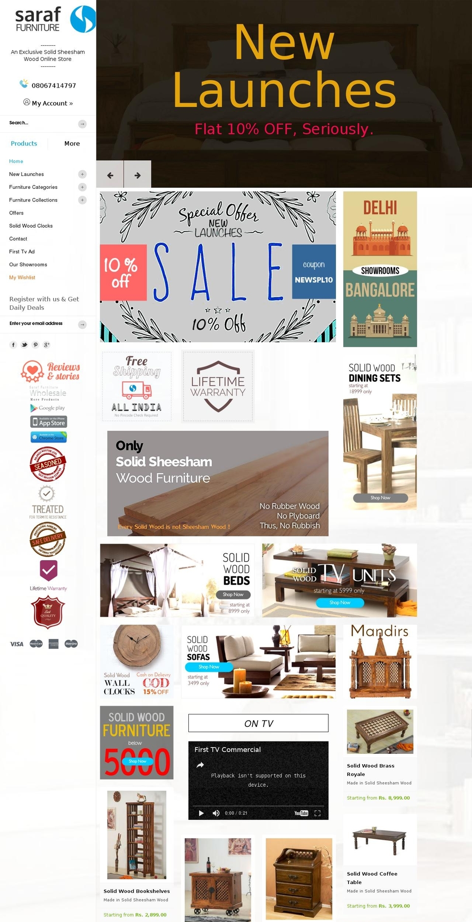 saraffurniture.com shopify website screenshot
