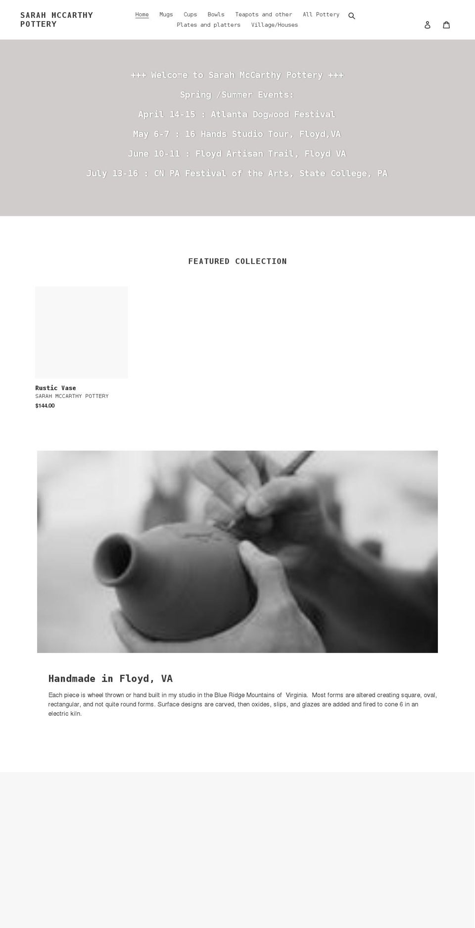 sarah-mccarthy-pottery.myshopify.com shopify website screenshot
