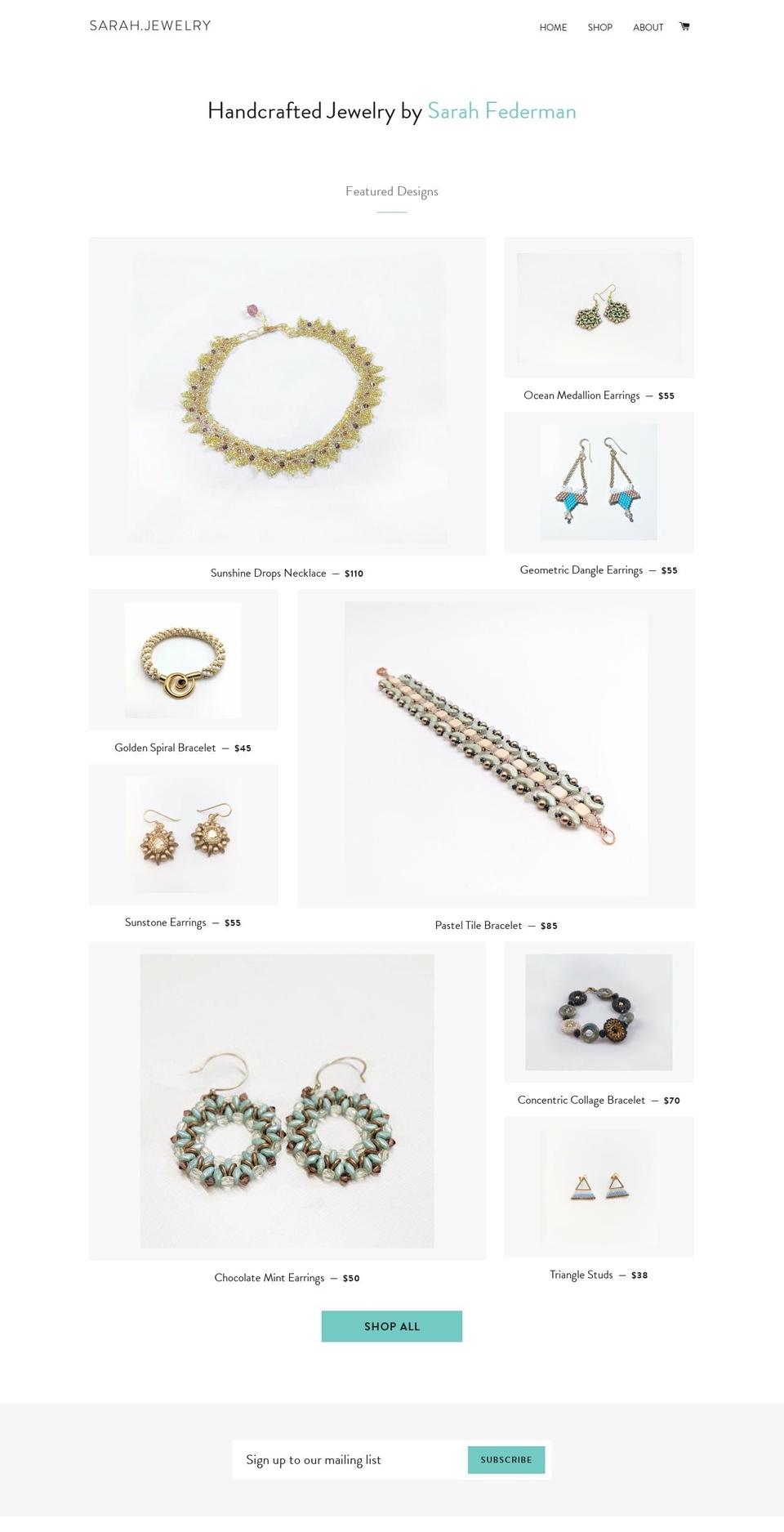 sarah.jewelry shopify website screenshot