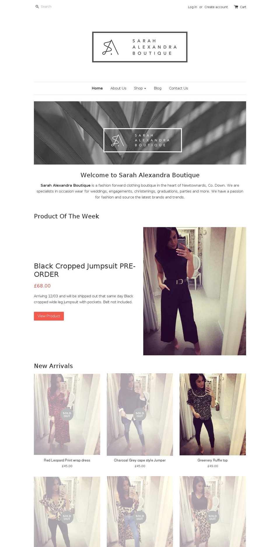 sarahalexandraboutique.com shopify website screenshot