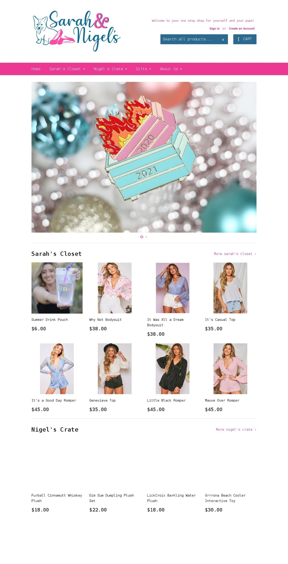 sarahandnigels.com shopify website screenshot
