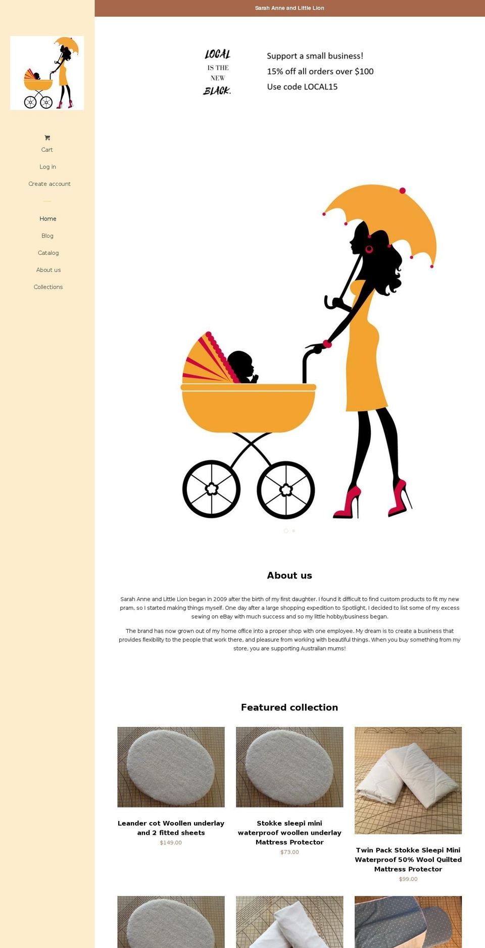 sarahanneandlittlelion.com shopify website screenshot