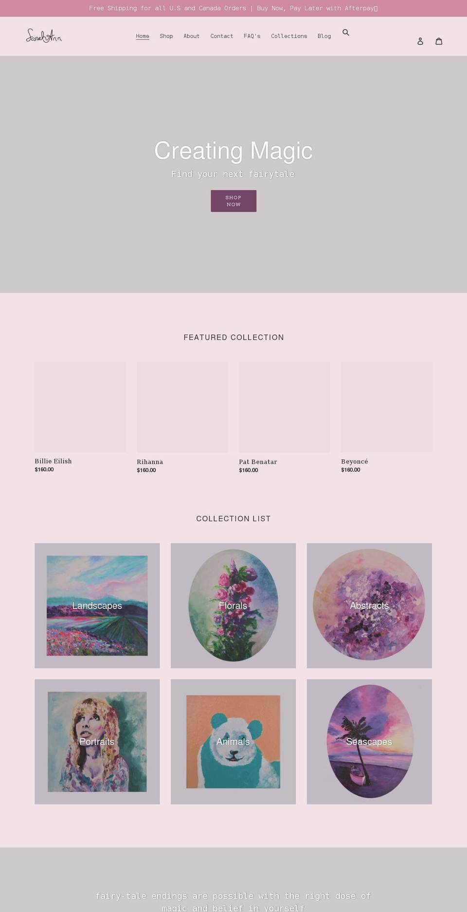 sarahannlarsonart.com shopify website screenshot